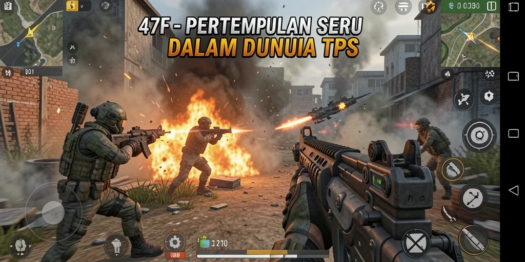 Screenshot utama 47F menampilkan aksi pertarungan yang mendebarkan dalam game TPS.