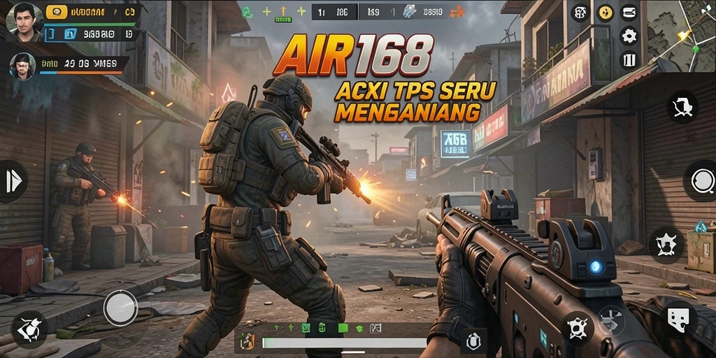 Tangkapan layar utama AIR168 menampilkan aksi pertempuran TPS yang mendebarkan.