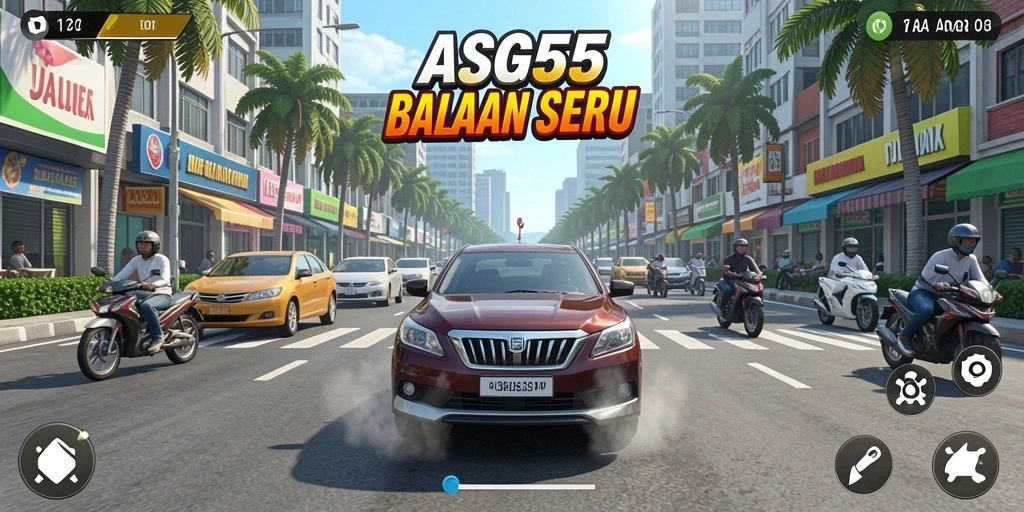 Tampilan gameplay <strong>ASG55</strong> yang menegangkan dan penuh aksi balapan.