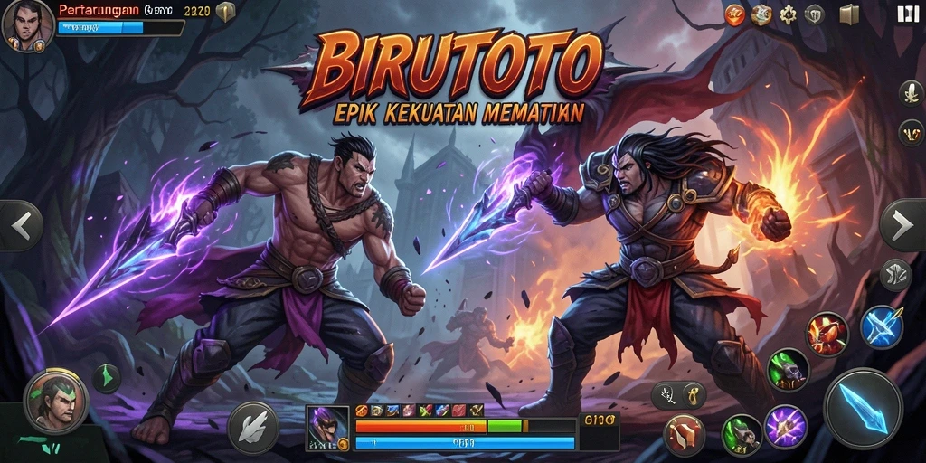 Tampilan pertarungan seru di BIRUTOTO dengan karakter yang beraksi.