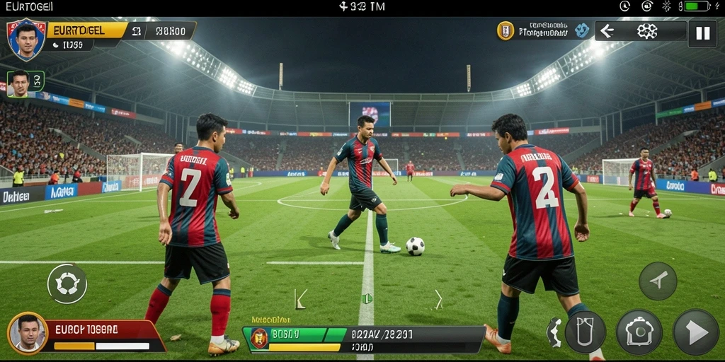 Tampilan gameplay <strong>EUROTOGEL</strong> yang mendebarkan dengan aksi laga sepak bola.