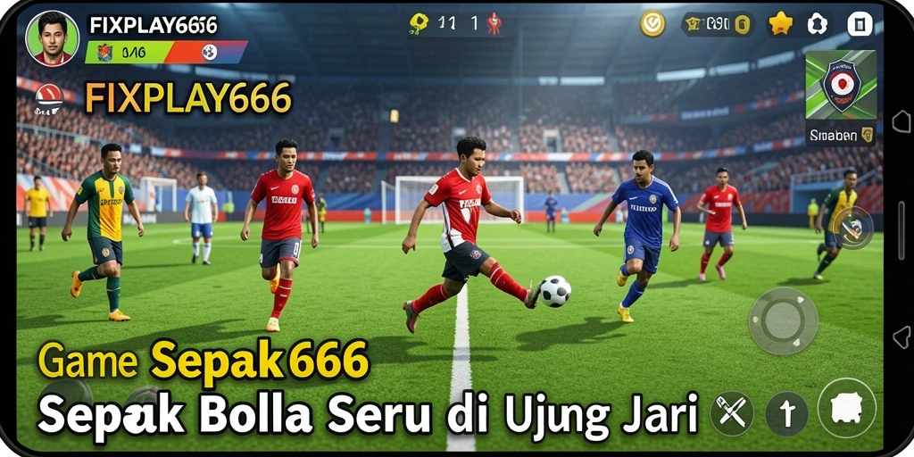Tampilan gameplay FIXPLAY666 dengan aksi sepak bola yang intens.