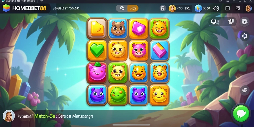 Screenshot gameplay HOMEBET88 yang menampilkan tantangan Match-3.