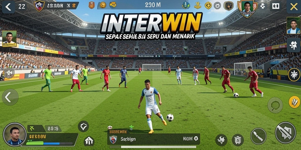 Tampilan gameplay menarik dari INTERWIN dengan aksi sepak bola yang intens.