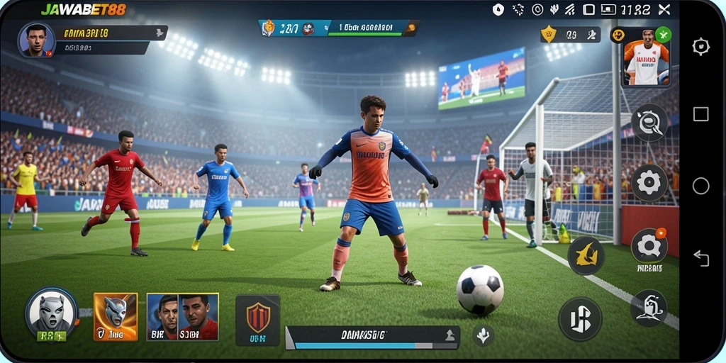 Tampilan gameplay JAWABET88 yang menarik saat bertanding di lapangan sepak bola.