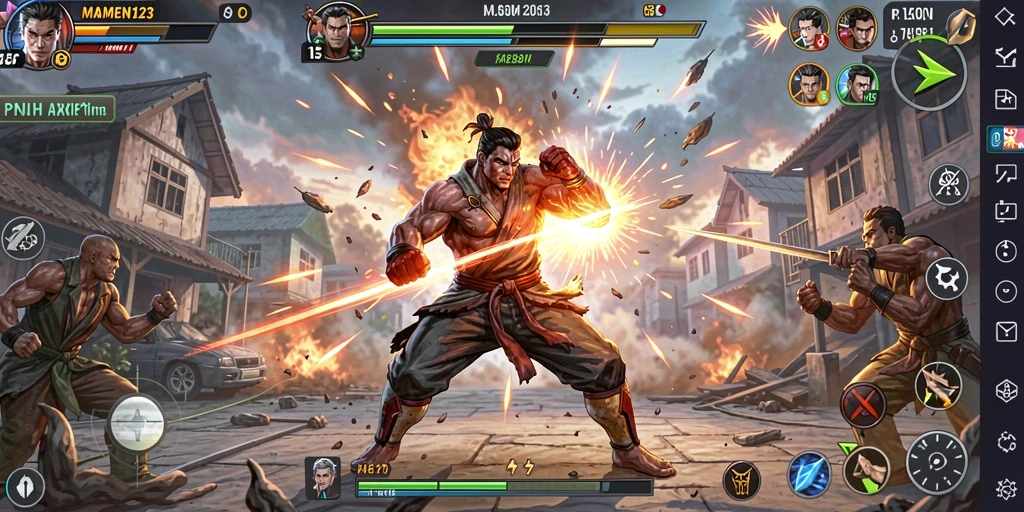 Screenshot gameplay epic dari MAMEN123 memperlihatkan aksi pertarungan.