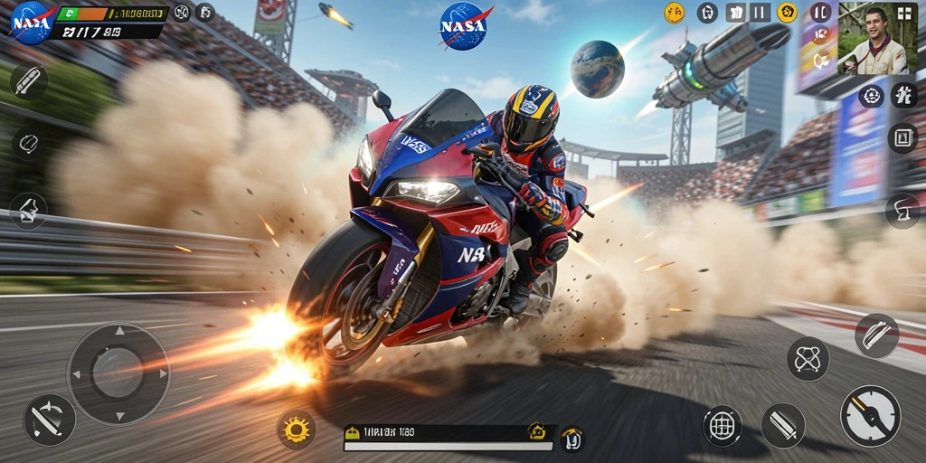 Screenshot gameplay NASA4D menampilkan balapan motor yang menarik.