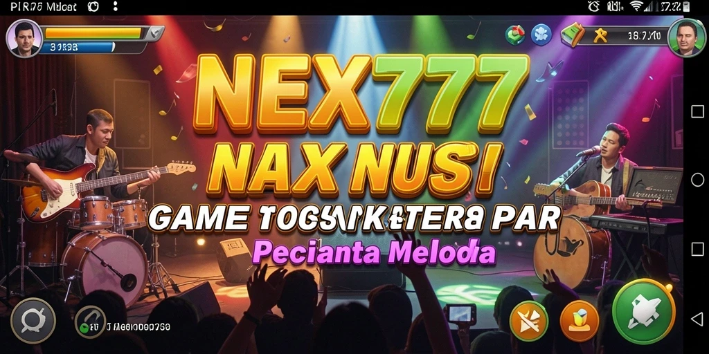 Screenshot NEX777 menunjukkan gameplay yang penuh warna dan menarik dengan elemen musik.