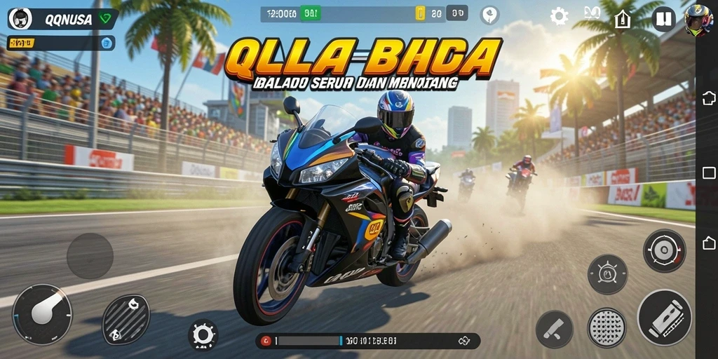 Tangkapan layar QQNUSA menunjukkan aksi balap motor yang mendebarkan.