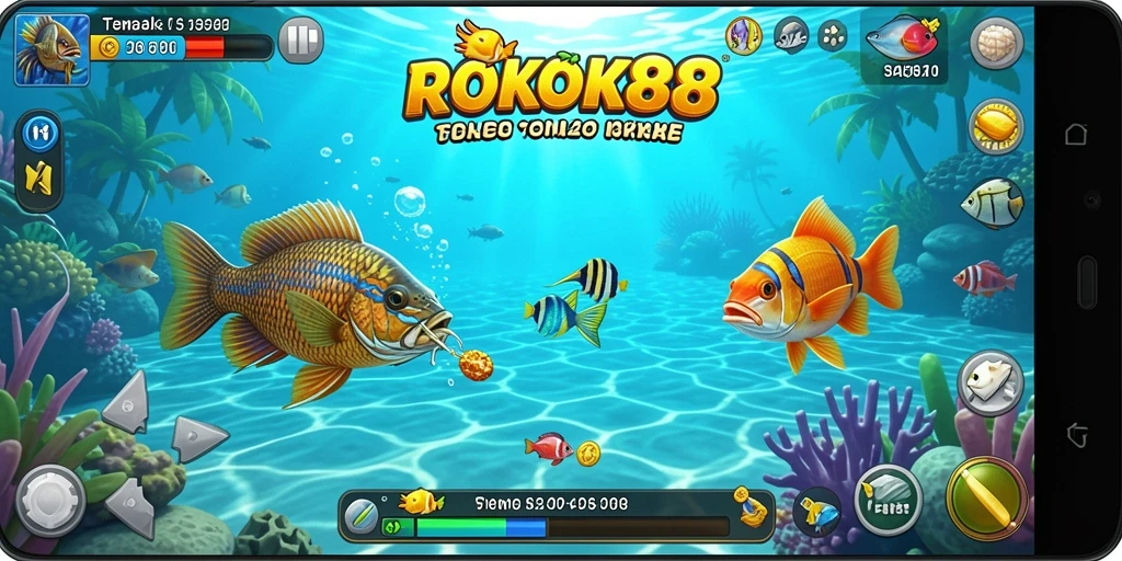Tampilan gameplay ROKOK88 yang seru dengan aksi Tembak Ikan.