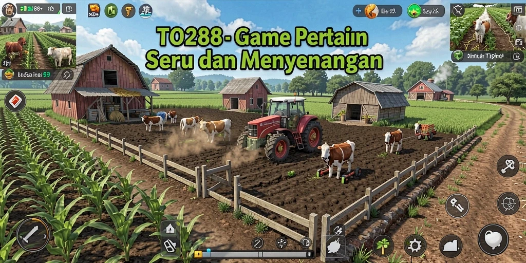 Screenshot TO288 menampilkan suasana ladang yang subur dan aktivitas bertani.